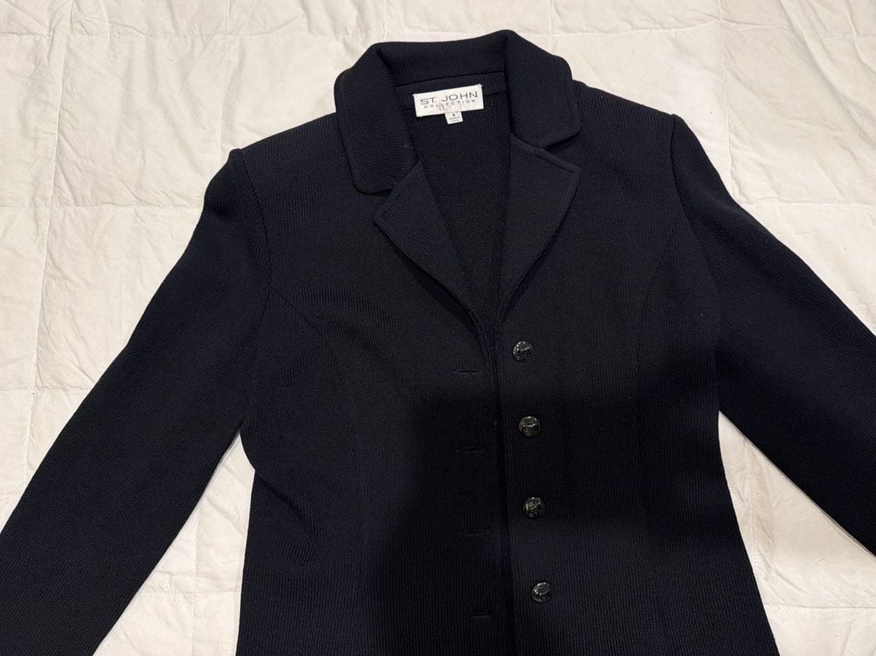 St. John Collection Santana Knit Notch Collar Button-Up Blazer Jacket 2