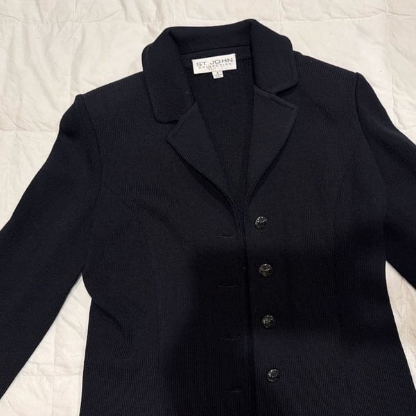 St. John Collection Santana Knit Notch Collar Button-Up Blazer Jacket