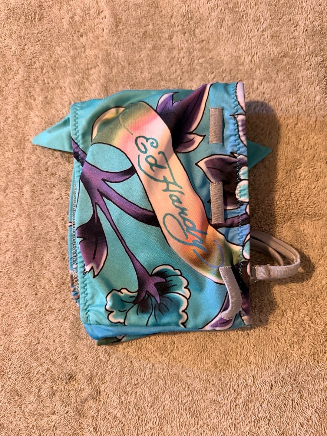 Ed Hardy Floral Bikini Top Blue Turquoise Swimwear 10