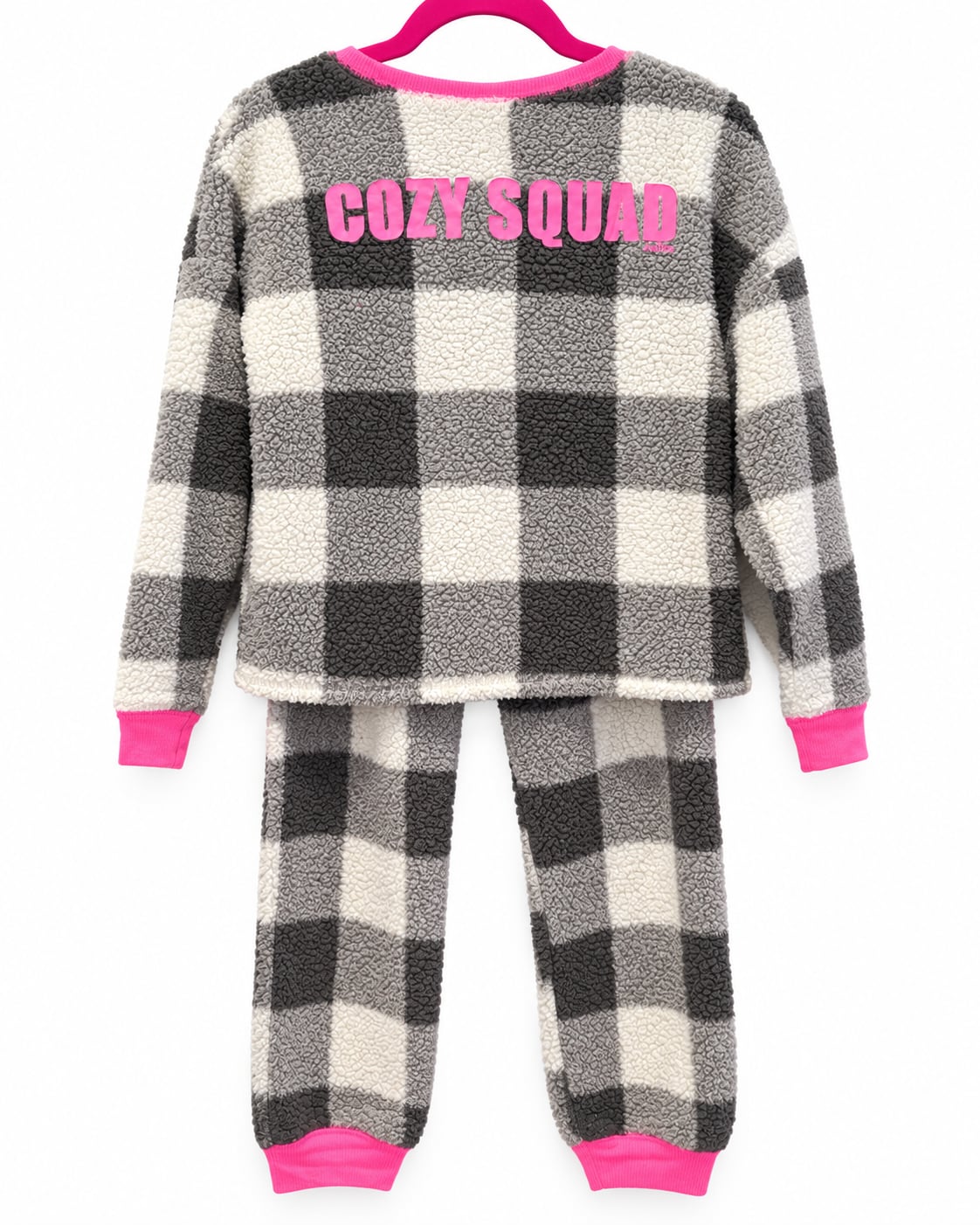 Justice Sleep “Cozy Squad” Sherpa Pajama Set – Girls Size 12 – Gray Plaid & Pink 2