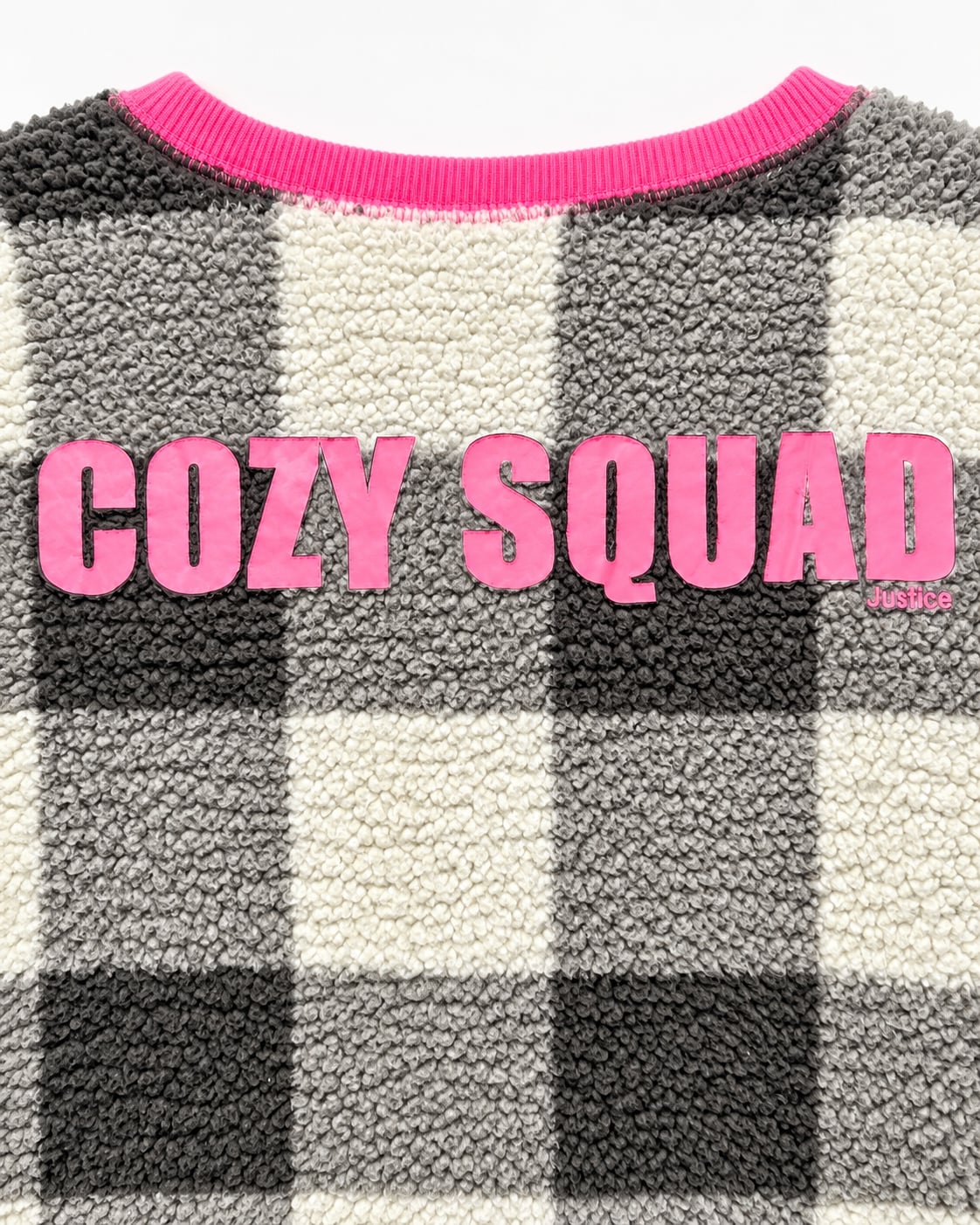 Justice Sleep “Cozy Squad” Sherpa Pajama Set – Girls Size 12 – Gray Plaid & Pink 3