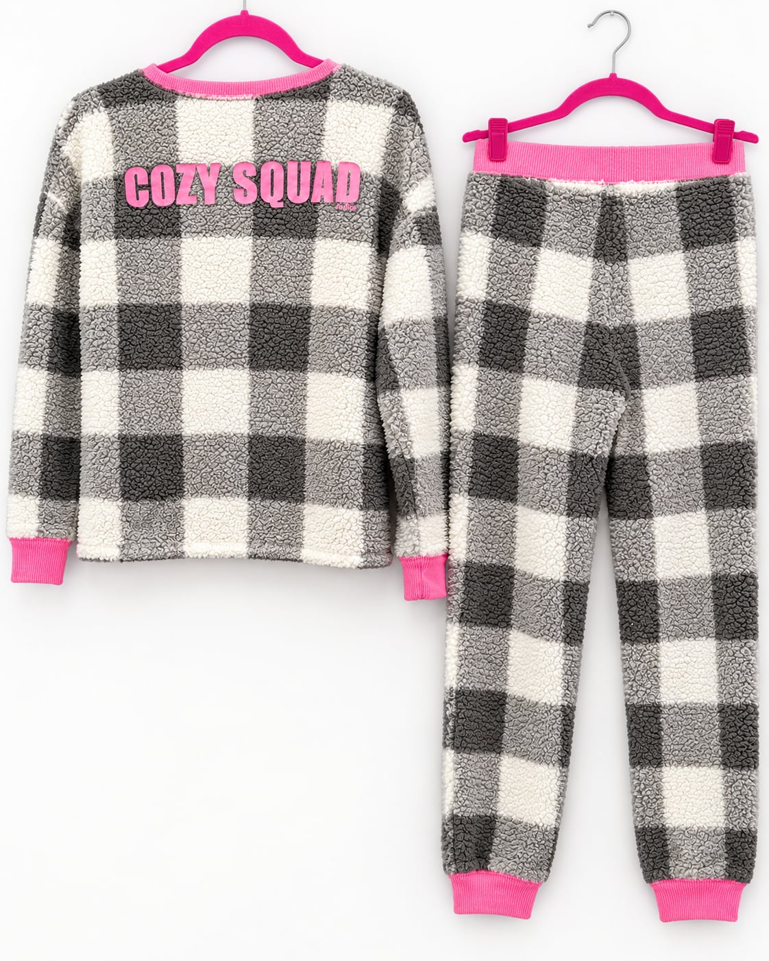Justice Sleep “Cozy Squad” Sherpa Pajama Set – Girls Size 12 – Gray Plaid & Pink 8