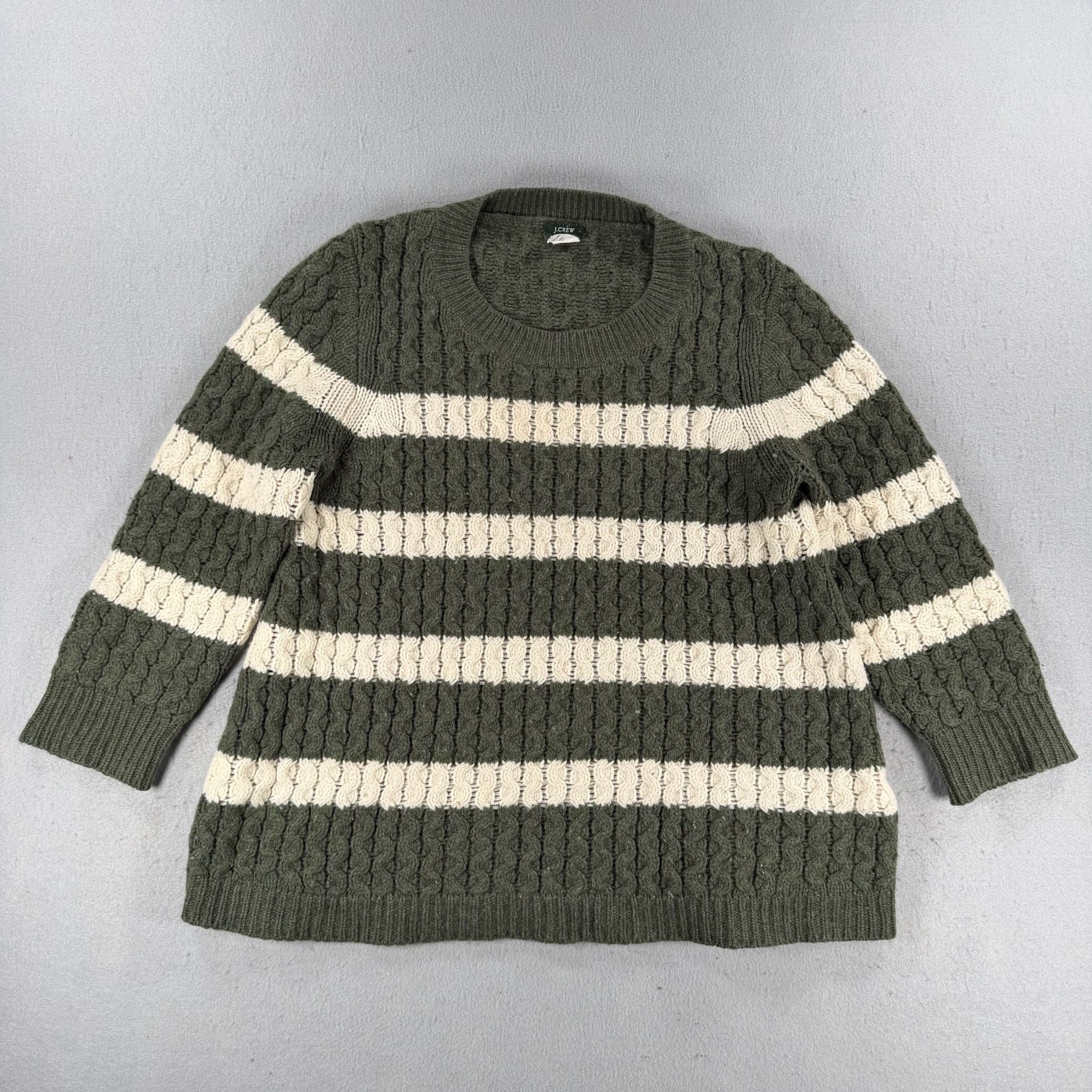 J. Crew Merino Wool Cable Knit Stripe Sweater Size M women’s 2