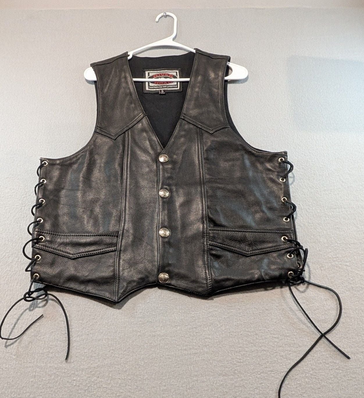 River Road Leather Vest Size L Black Biker Motorcycle 2