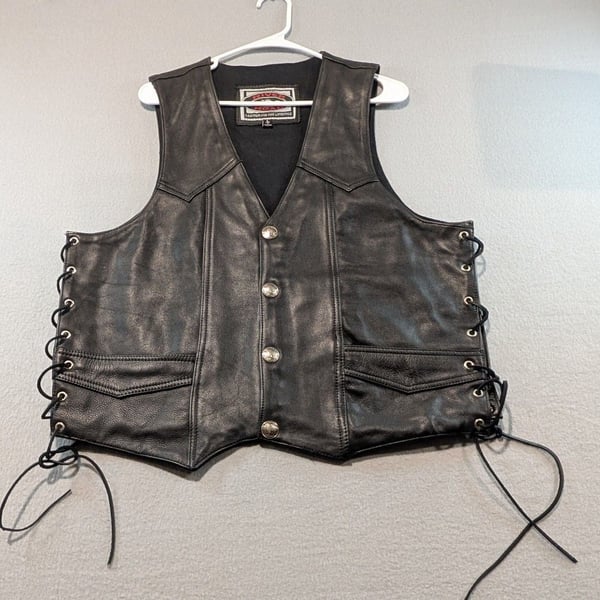 River Road Leather Vest Size L Black Biker Motorcycle