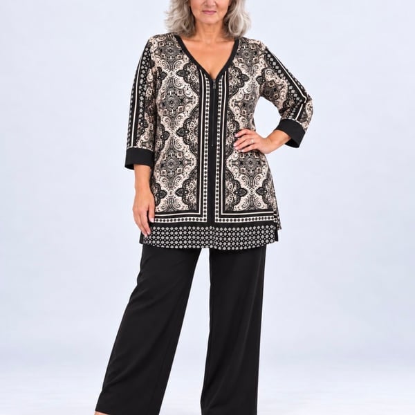 Belle By Kim Gravel Scarf Print Tunic Size 2X Zip Neck