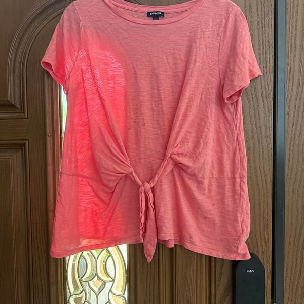 Express Tie Front T-Shirt Pink Short Sleeve