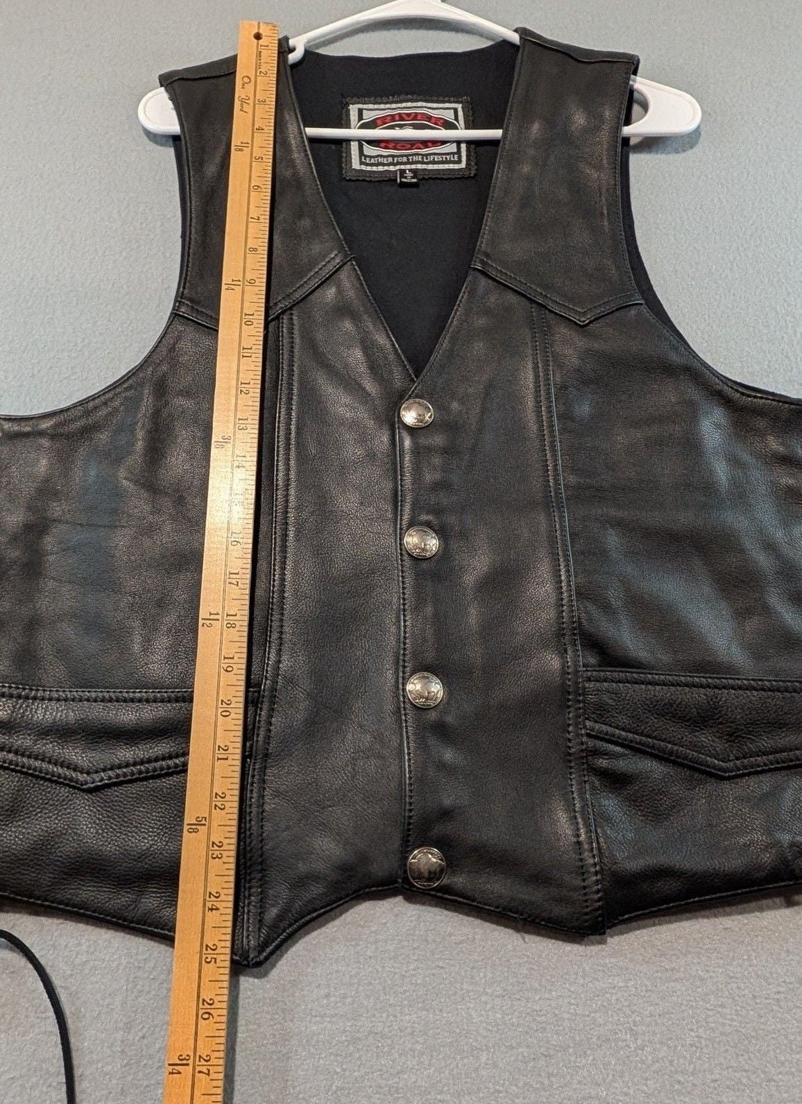 River Road Leather Vest Size L Black Biker Motorcycle 6