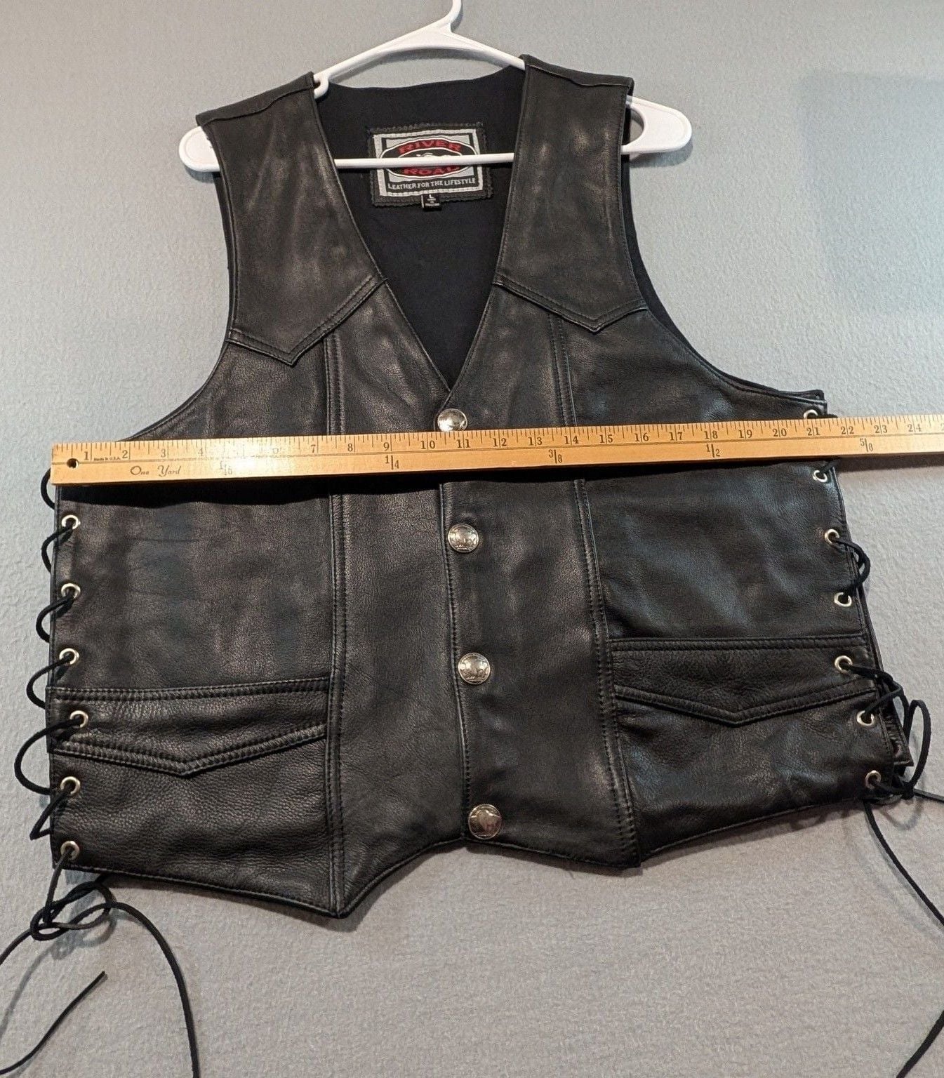 River Road Leather Vest Size L Black Biker Motorcycle 5