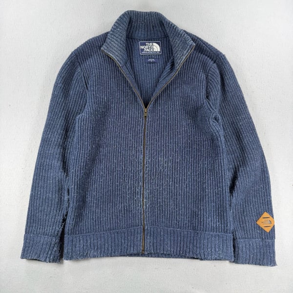 Vintage The North Face Full Zip Sweater Size S Blue Ribbed mens 