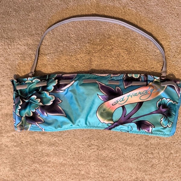 Ed Hardy Floral Bikini Top Blue Turquoise Swimwear