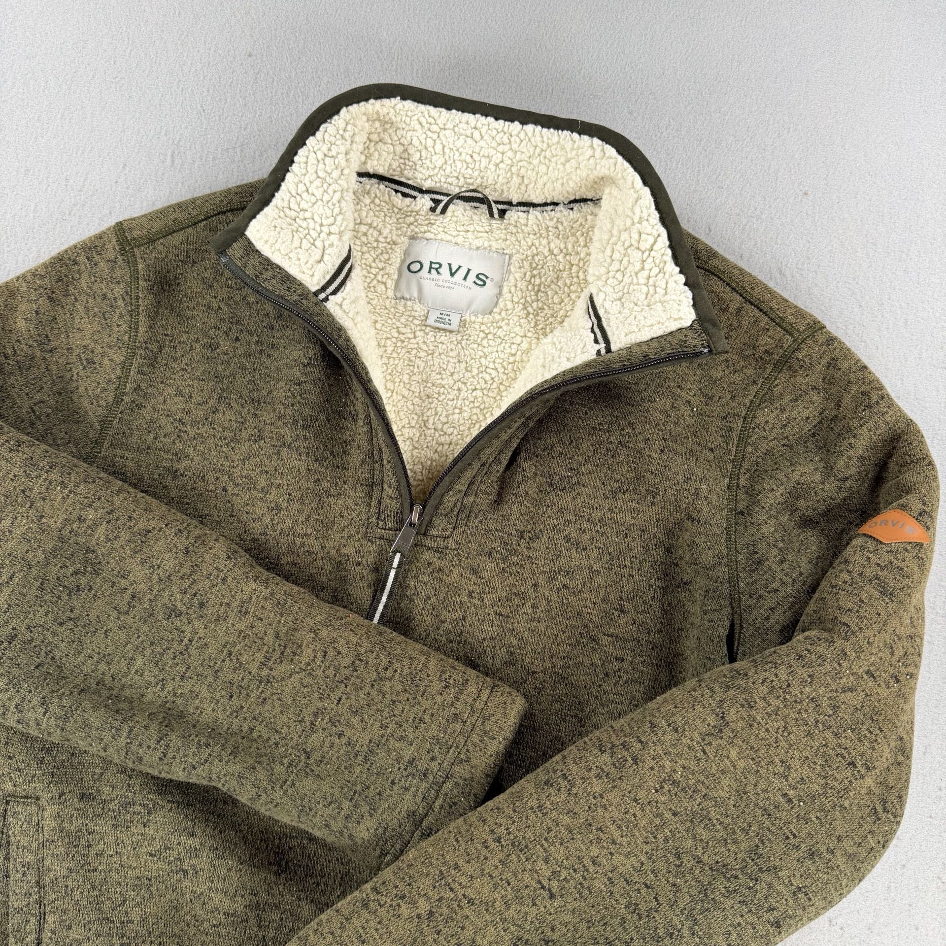 Orvis Quarter Zip Pullover Size M Green Sherpa Lined 10