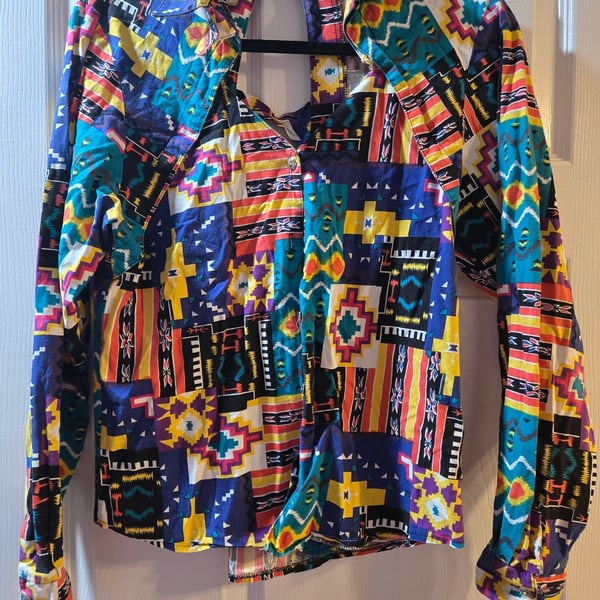 Circle T Vintage Southwestern Aztec Print Button Down Shirt Multi Color