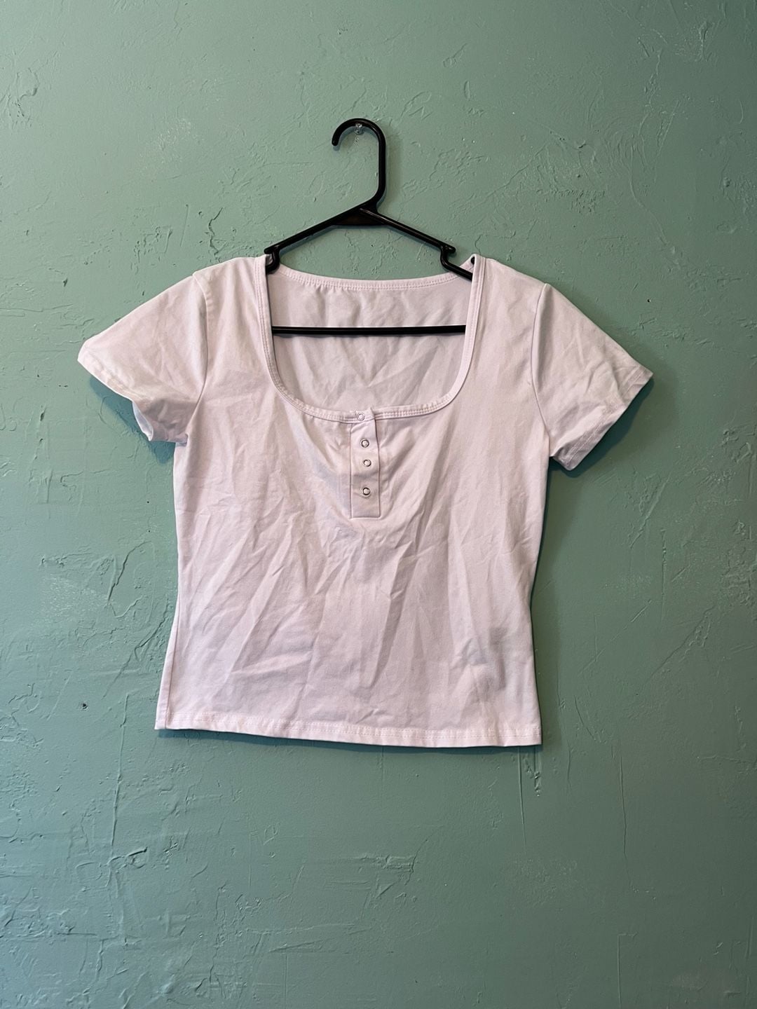 Dazy Square Neck Top Size XL White Snap Front Tee 2