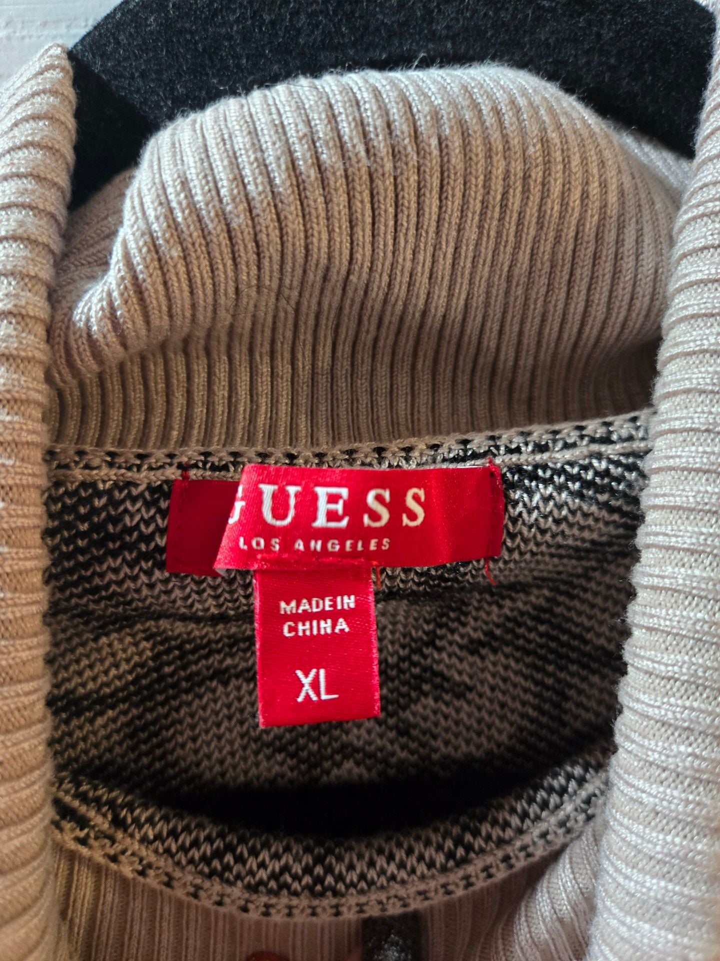 Guess Monogram Turtleneck Sweater Size XL Black Beige 6