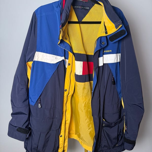 Tommy Hilfiger Waterstop Jacket Size L Vintage Colorblock rain jacket windbreaker