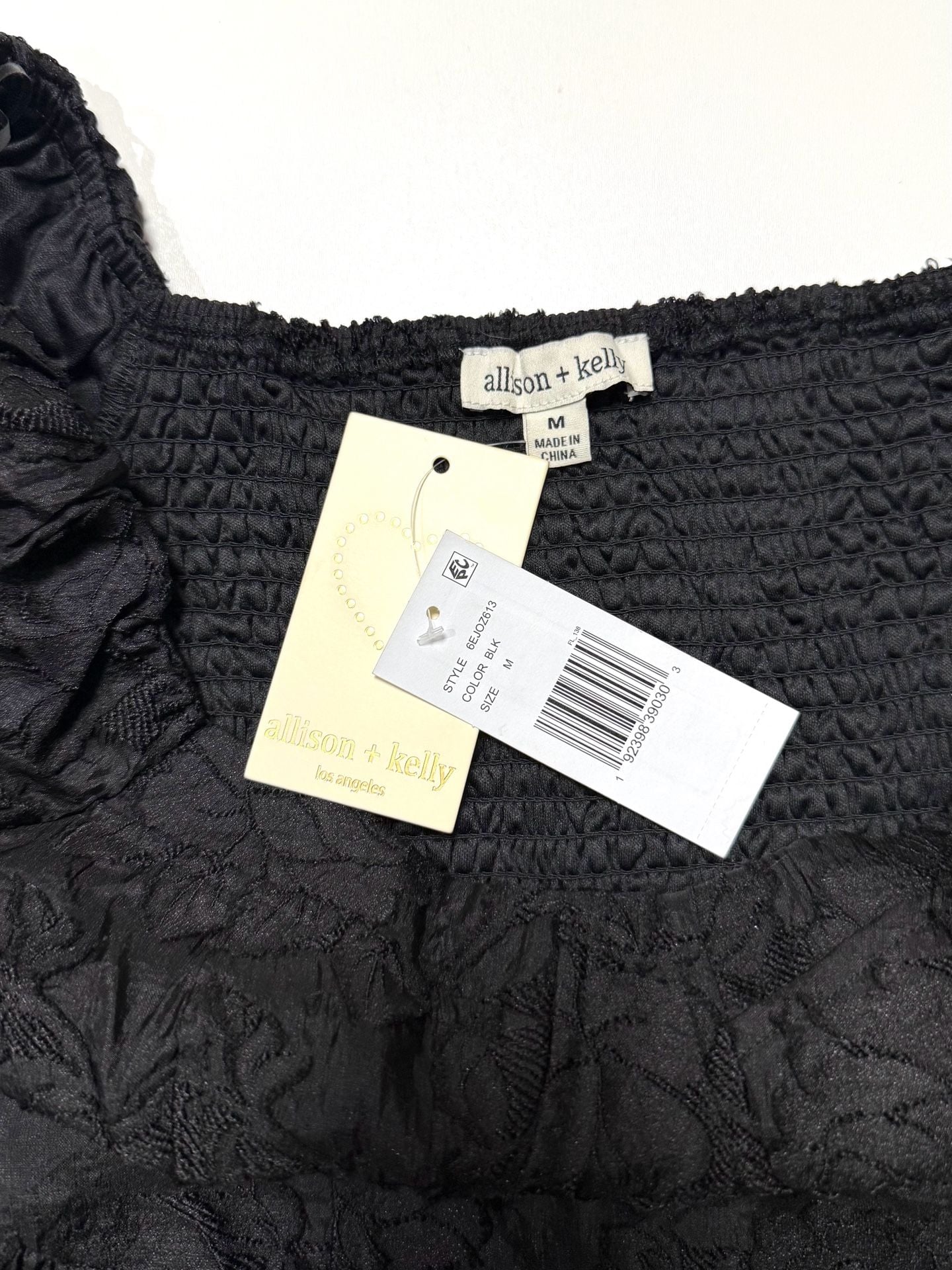 Allison + Kelly Women's Medium Babydoll Whimsigoth Coquette Cottage-Glam Balletcore Fairycore Black Rose Jacquard Puff Sleeve Mini Dress Corset Bustier Bodice Smocked Back NWT 6