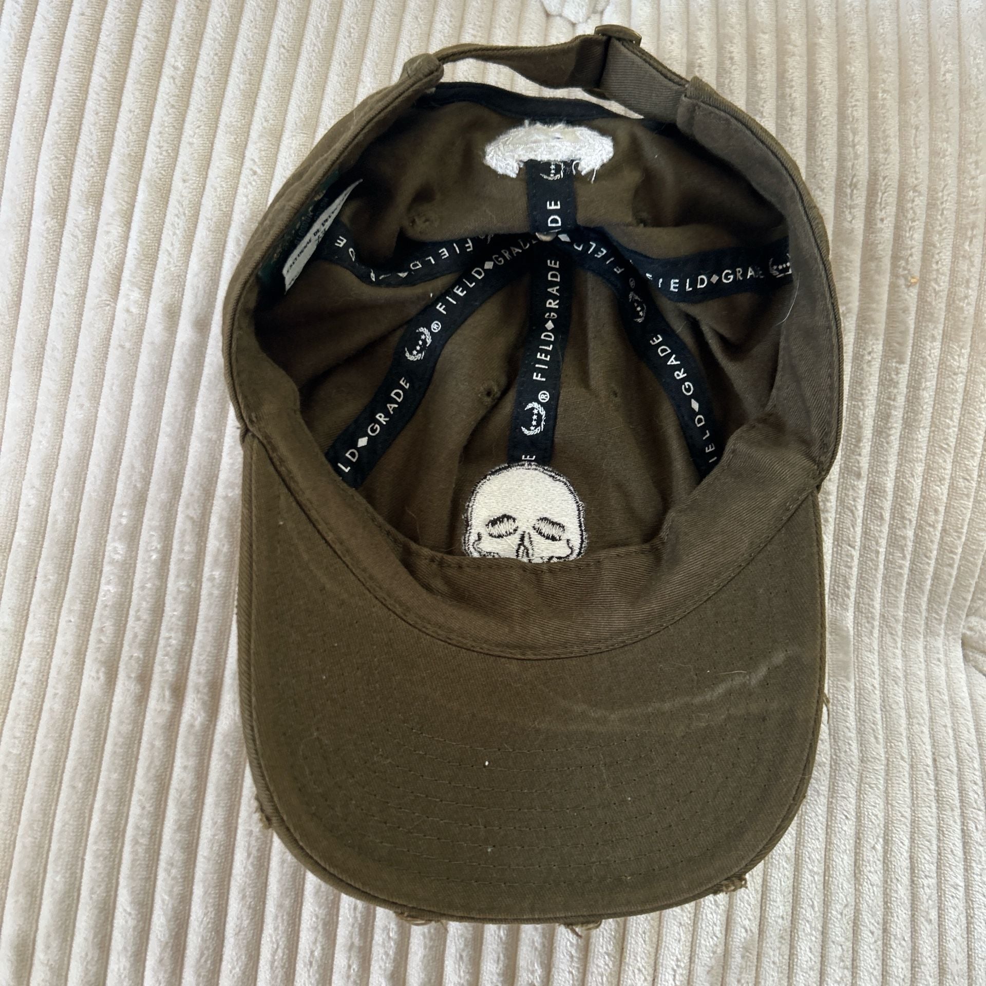 Field Grade Skull Rose Distressed Olive Green Dad Hat 4