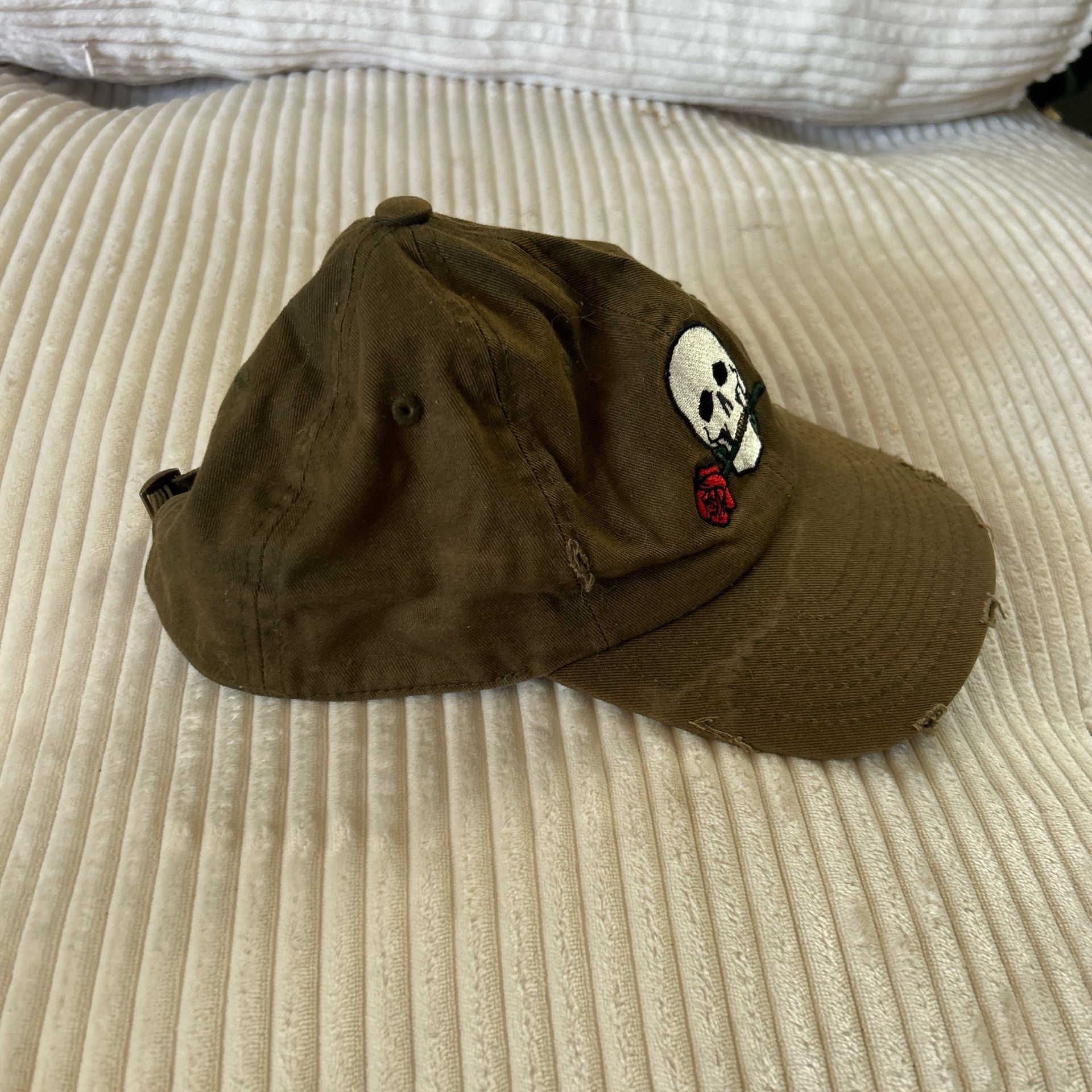 Field Grade Skull Rose Distressed Olive Green Dad Hat 5