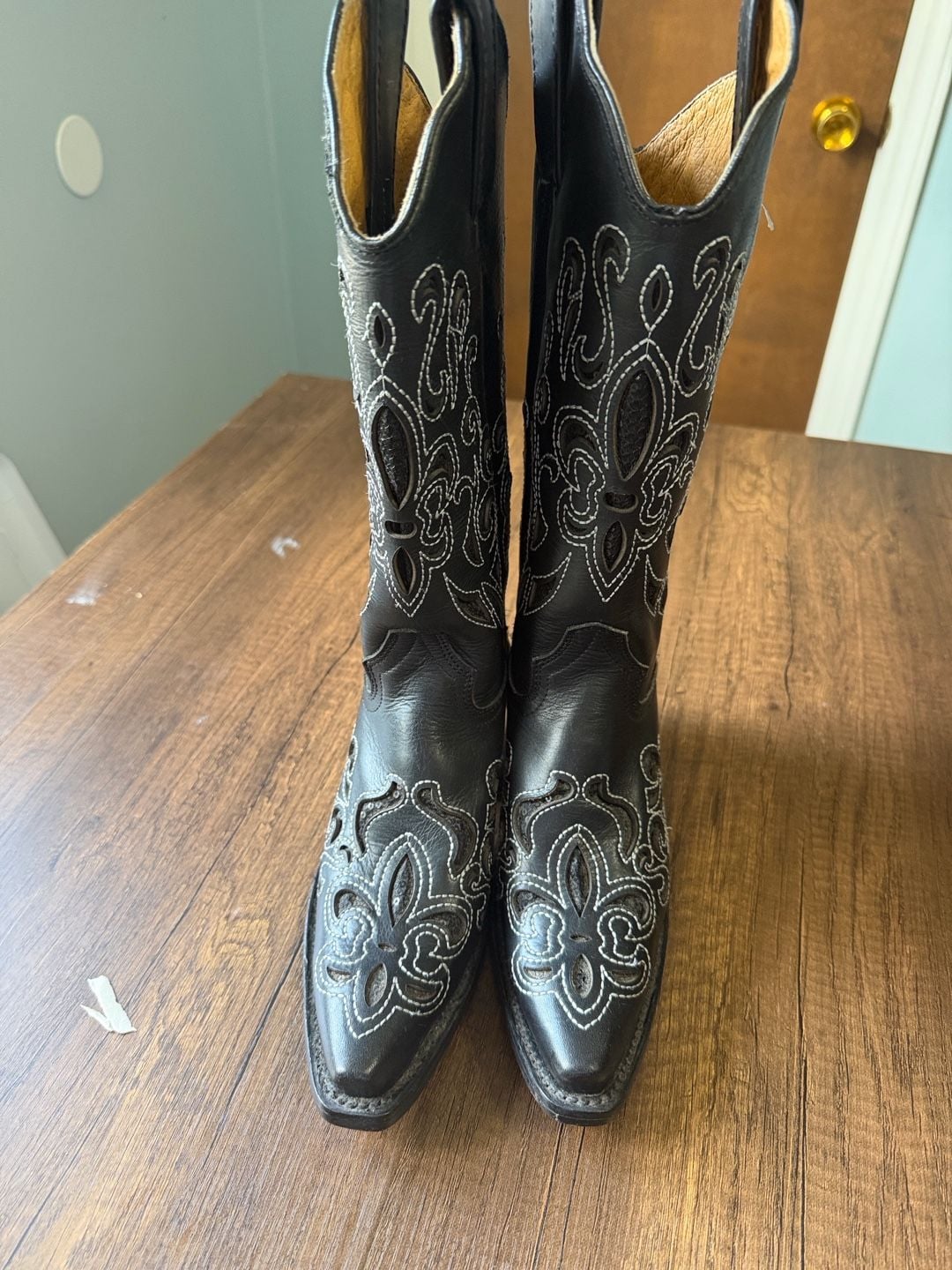 Minotauro Western Boots Size 5.5 Black Leather Embroidered Cowgirl Boots 4