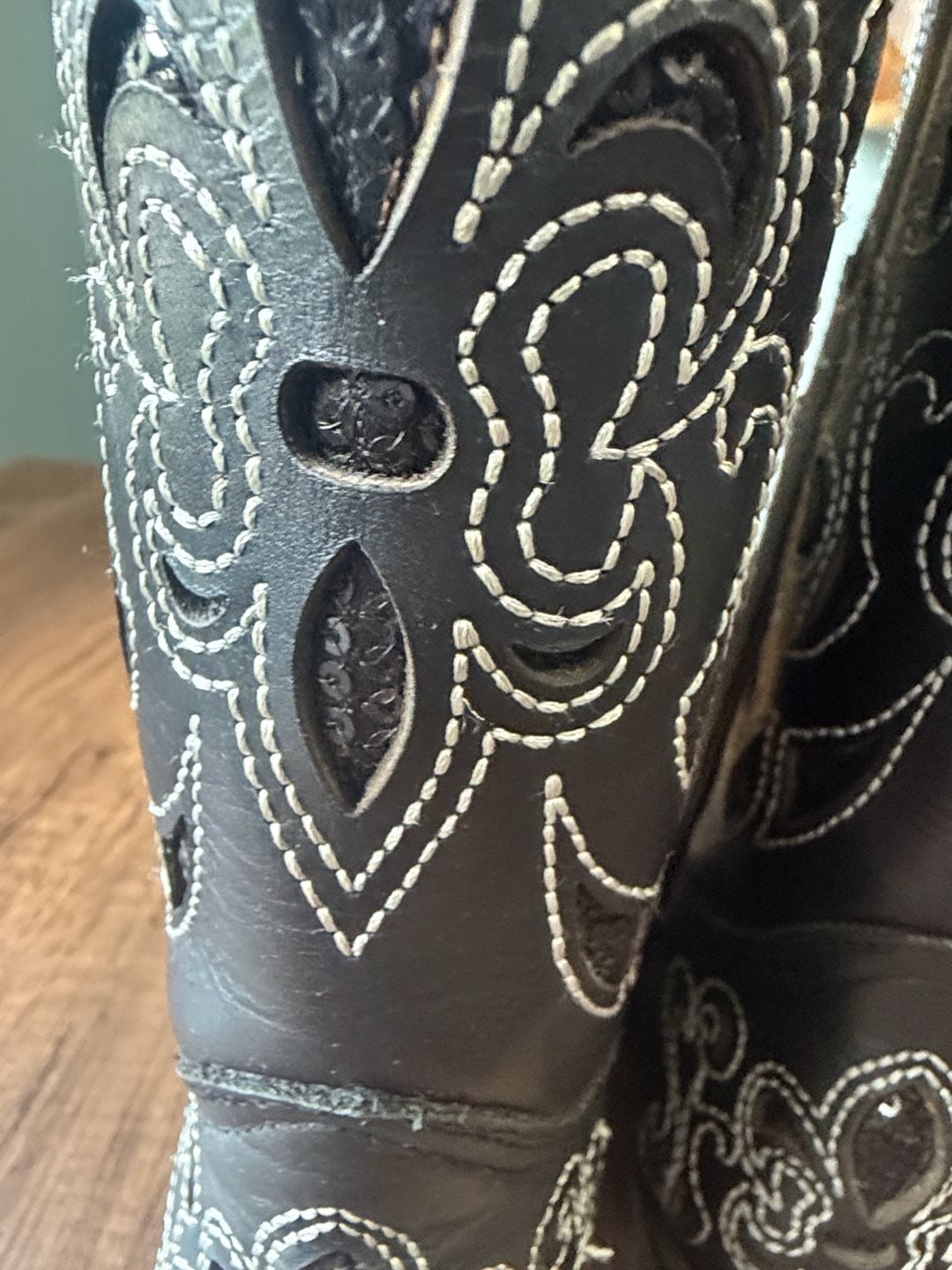 Minotauro Western Boots Size 5.5 Black Leather Embroidered Cowgirl Boots 6