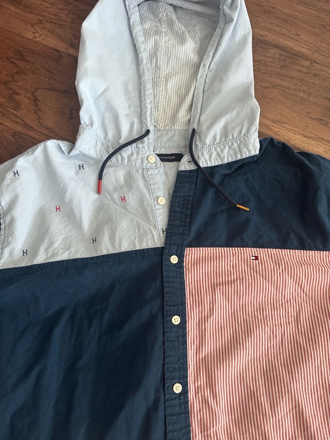Vintage Tommy Hilfiger Patchwork Hooded Long Sleeve Button Down Shirt 4