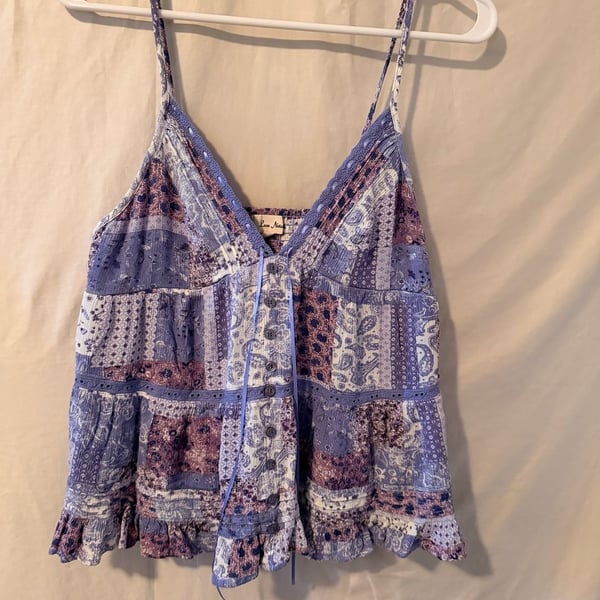 Love Notes Patchwork Peplum Tank Top Size L Purple Spaghetti Strap