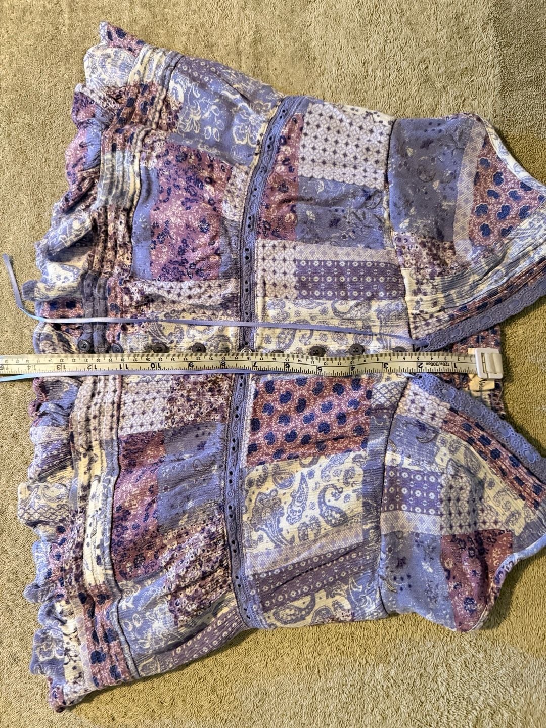 Love Notes Patchwork Peplum Tank Top Size L Purple Spaghetti Strap 7