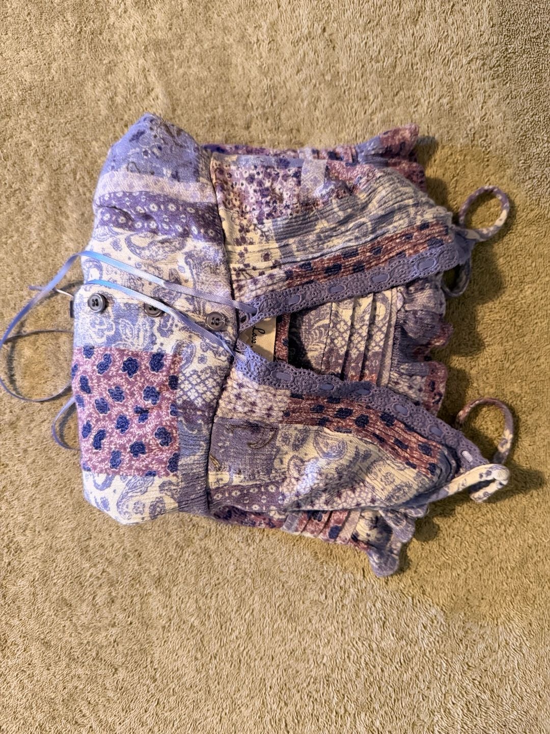 Love Notes Patchwork Peplum Tank Top Size L Purple Spaghetti Strap 9