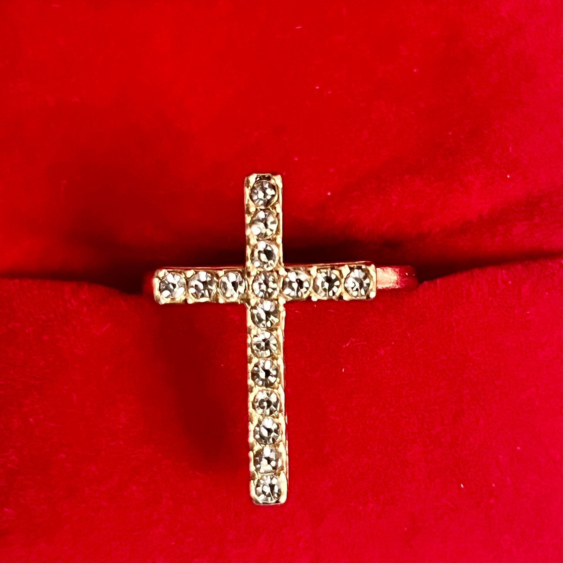 Gold Rhinestone Cross Ring Size 6 2
