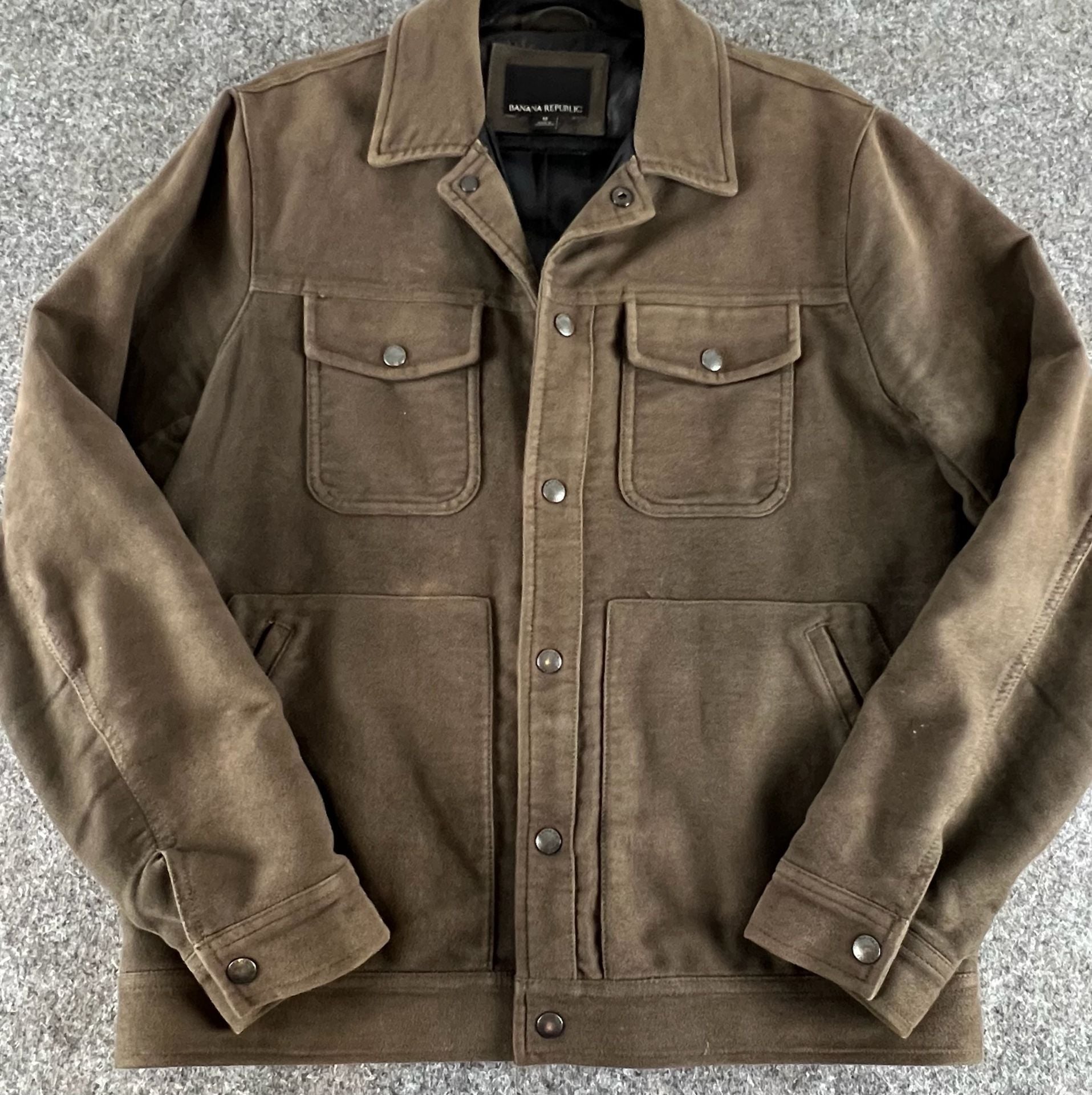 Banana Republic Italian Moleskin Trucker Jacket Size M Olive Cotton 2