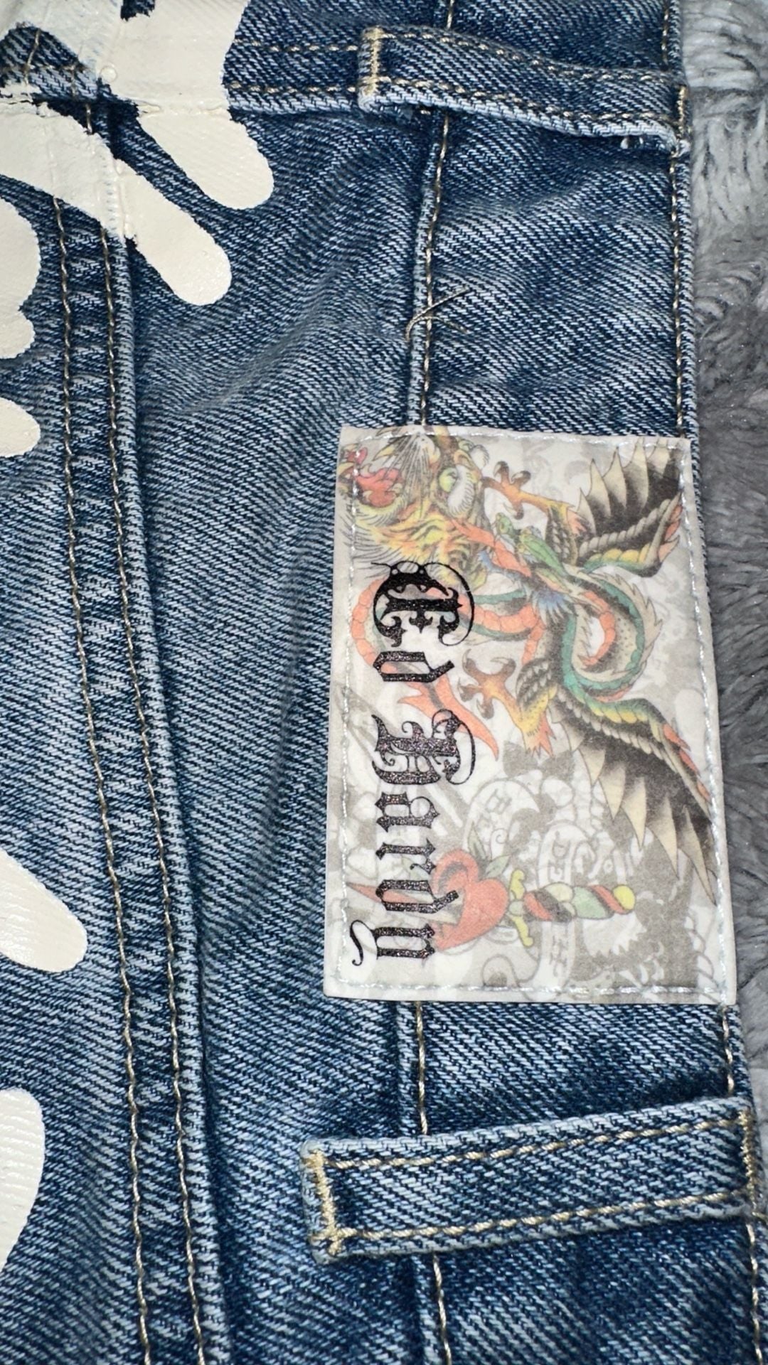Ed Hardy Denim Shorts Size 26 Blue Love Eternal Tattoo Print Cut-Offs 7