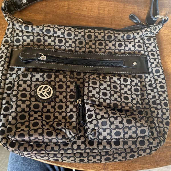 Kim Rogers Geometric Pattern Crossbody Shoulder Bag Black Beige