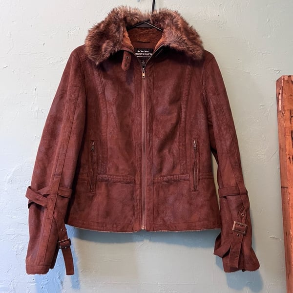 Montanaco Faux Suede Jacket Size M Brown Faux Fur