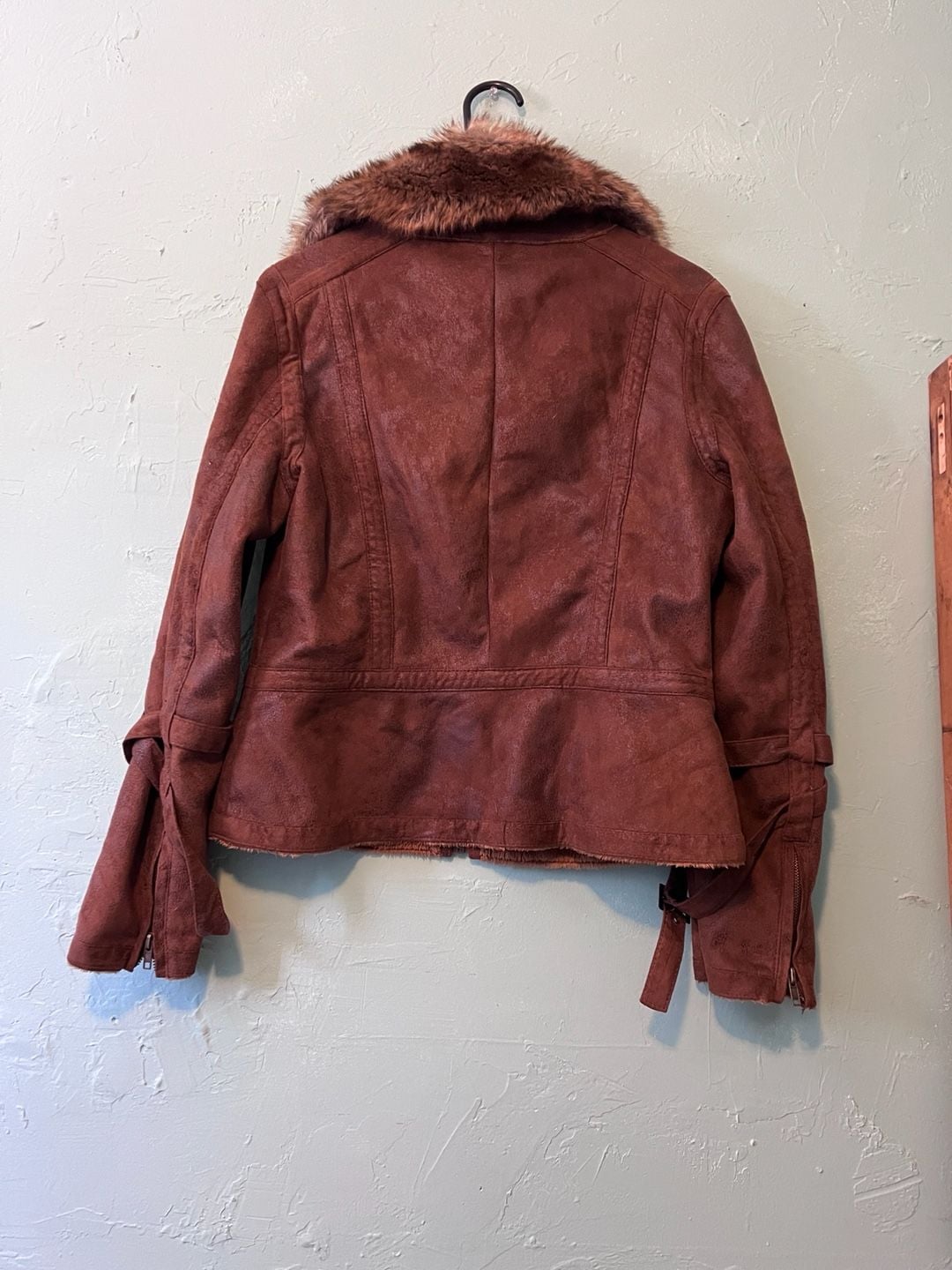 Montanaco Faux Suede Jacket Size M Brown Faux Fur 4