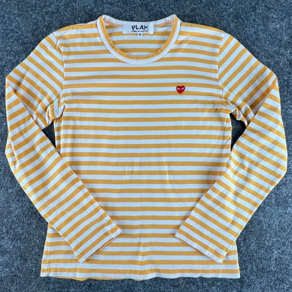 COMME des GARÇONS PLAY Striped Long Sleeve T-Shirt Size M Yellow
