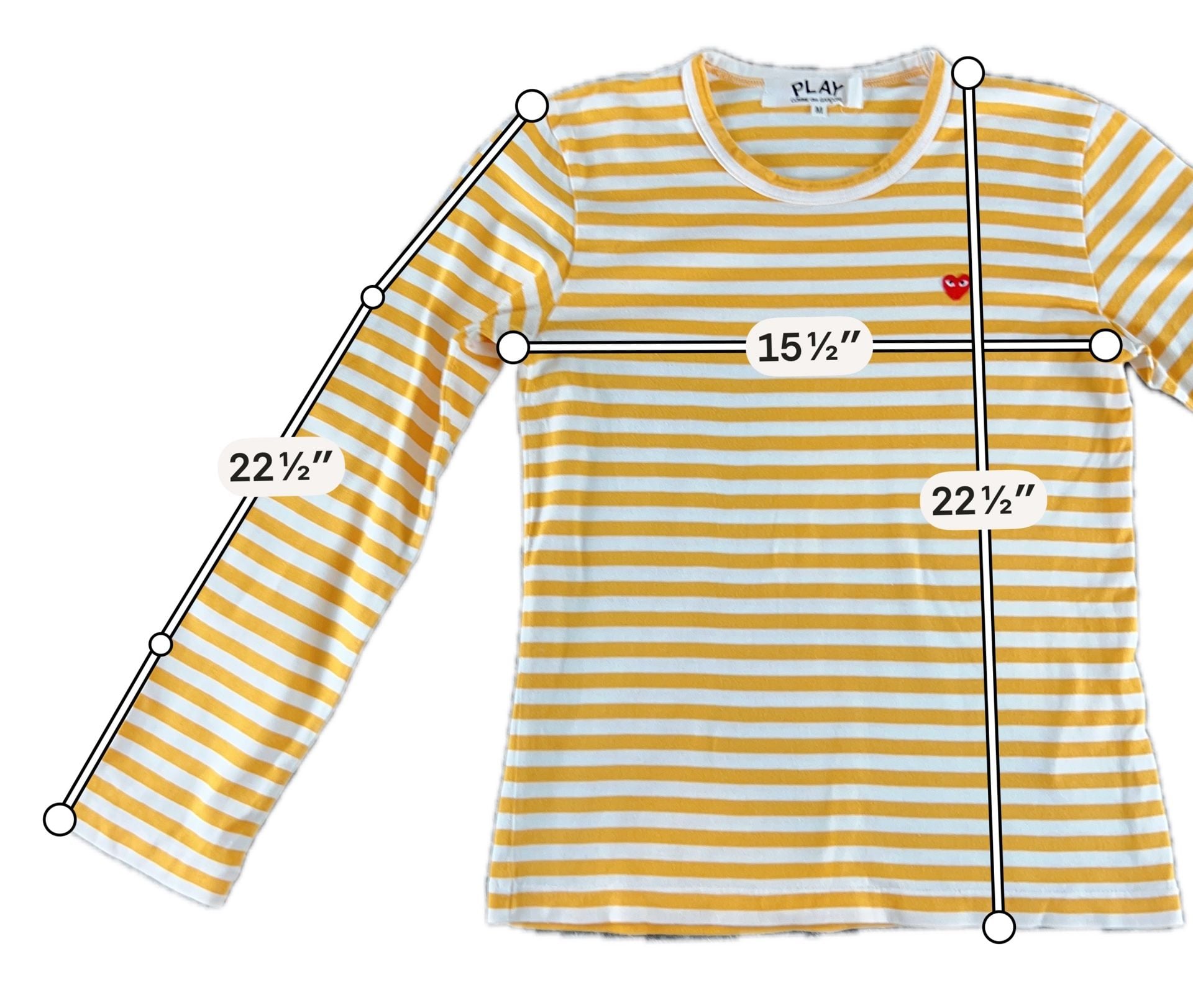 COMME des GARÇONS PLAY Striped Long Sleeve T-Shirt Size M Yellow 3