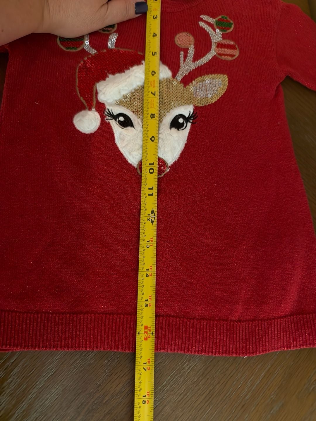 The Children’s Place 12-18M Red Christmas Reindeer Sequin Sweater 8