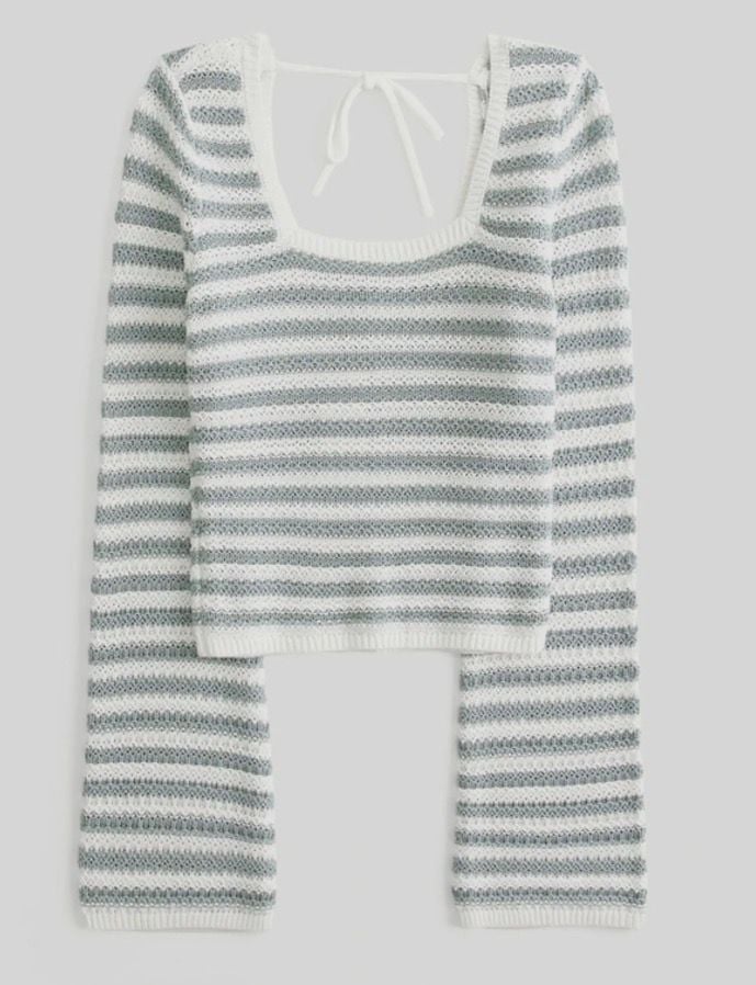 Hollister Crochet Knit Crop Sweater Size M Blue White Striped 2
