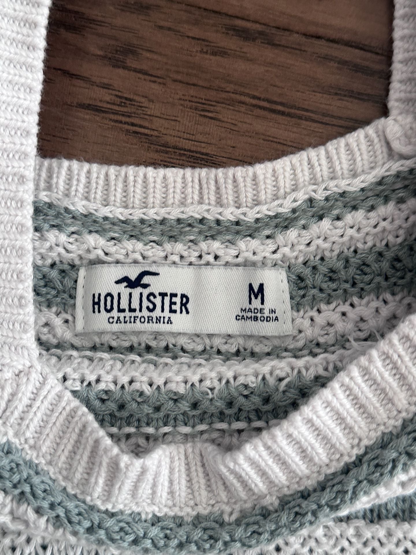 Hollister Crochet Knit Crop Sweater Size M Blue White Striped 5