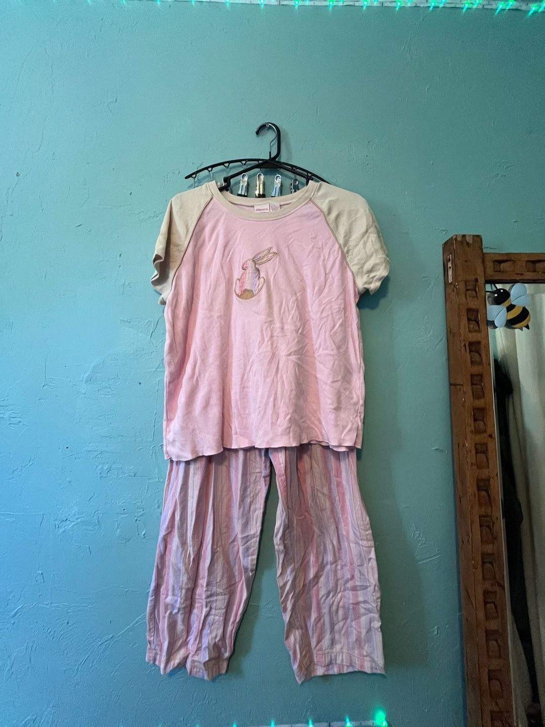 Xhilaration Pajama Set Size L Pink Bunny Stripe 1