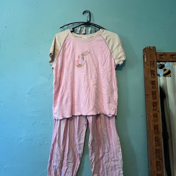 Xhilaration Pajama Set Size L Pink Bunny Stripe