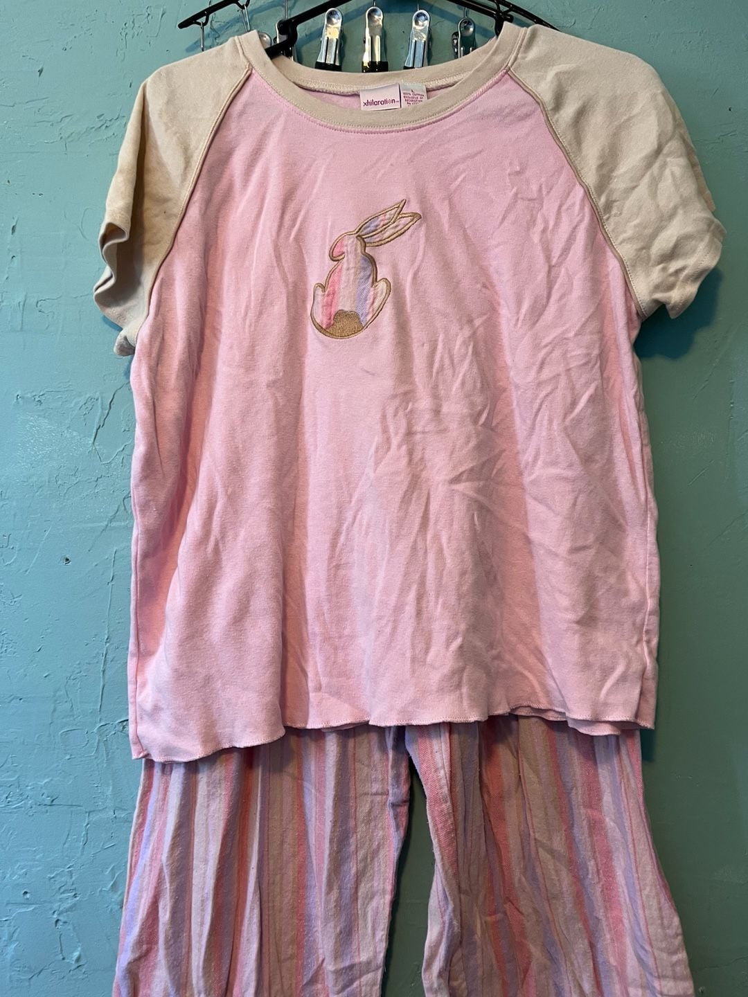 Xhilaration Pajama Set Size L Pink Bunny Stripe 2