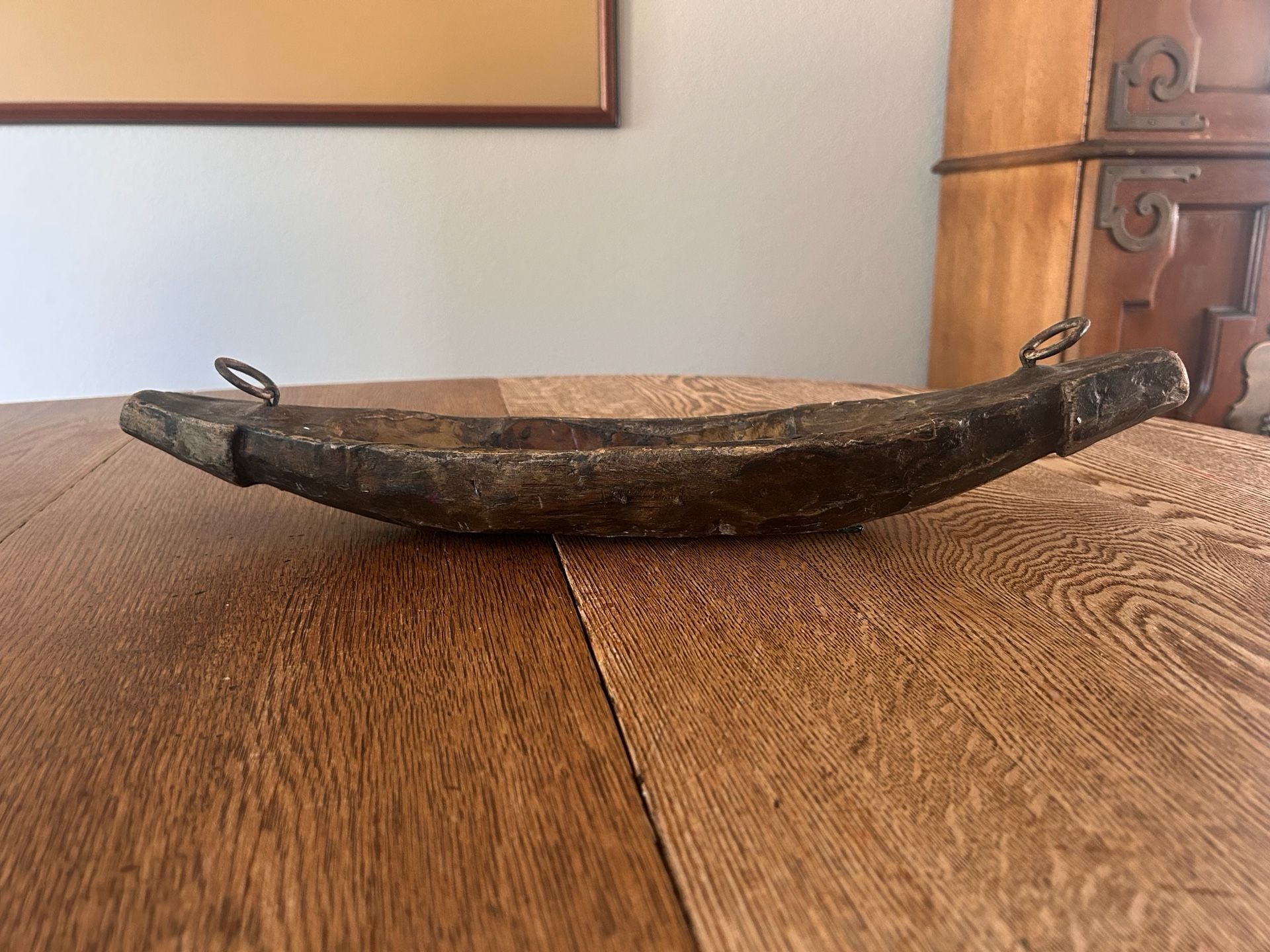 Antique Hand Carved Wooden Boat Bowl Primitive Rustic Decor 1