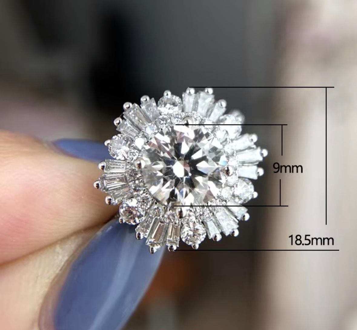 Moissanite Diamond 3 CT Center Stone Double Halo White Gold Size 9 8