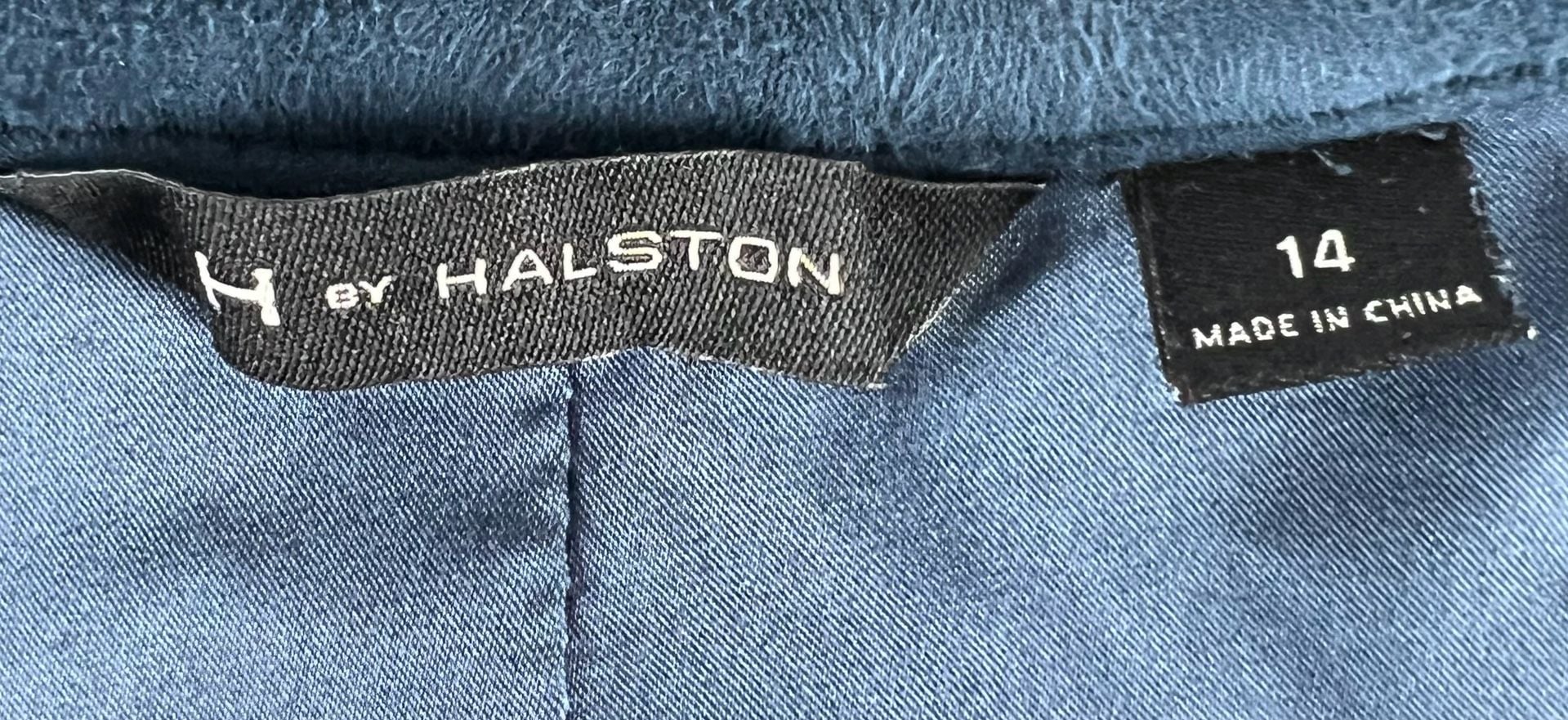 H By Halston Jacket Size 14 Blue Faux Suede Zip Front Long Sleeve 7