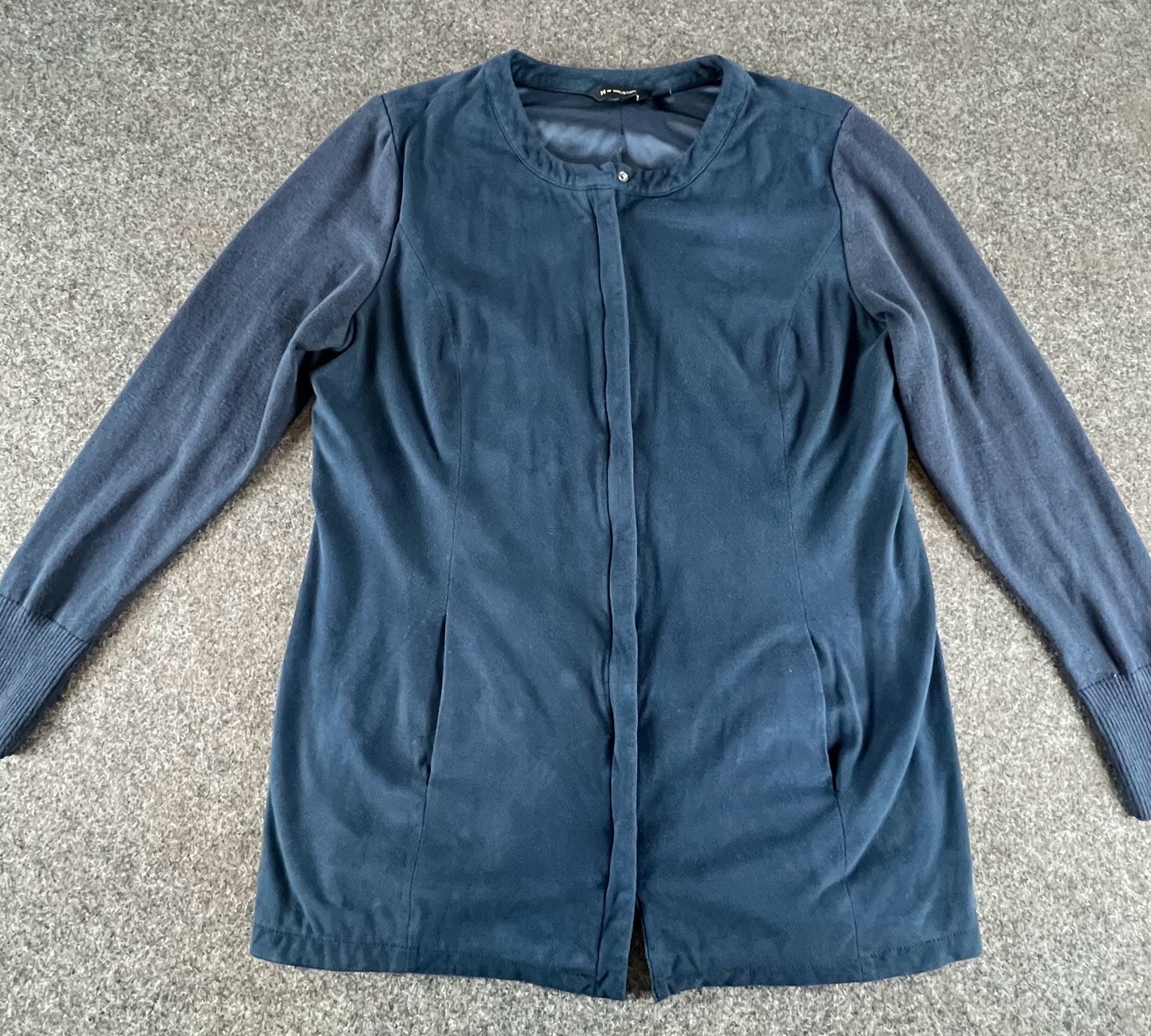 H By Halston Jacket Size 14 Blue Faux Suede Zip Front Long Sleeve 2