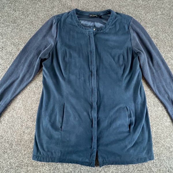 H By Halston Jacket Size 14 Blue Faux Suede Zip Front Long Sleeve