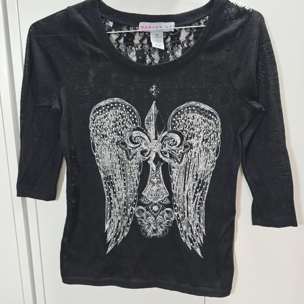 Mad Design Angel Wings Shirt Size M Black Graphic