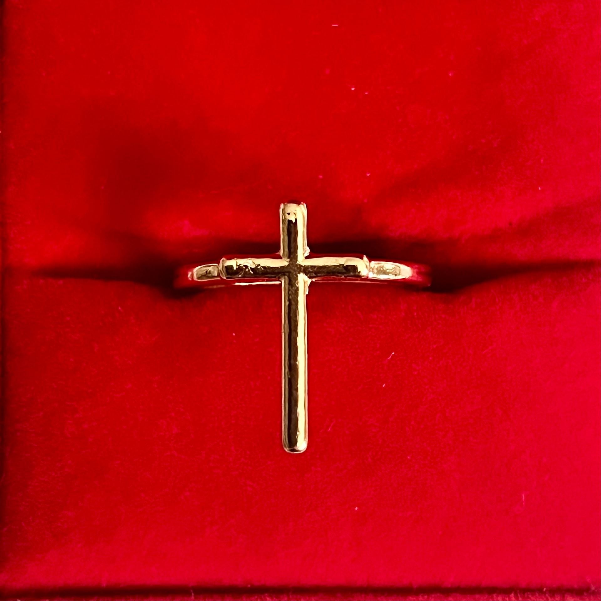 Gold Cross Ring Gold Tone Religious Ring Size 6 2